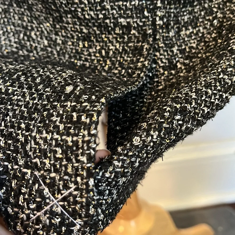 J.Crew Black/White Tweed Sheath Dress w/velvet belt,fringe detail sequins Size 4